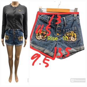 Gucci Tiger Embroidered High Rise Denim Shorts , Size 25-26